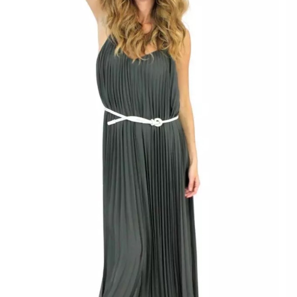Halston Heritage Black Pleated Evening Gown Goddess Maxi Dress Size 2 - Picture 4 of 15